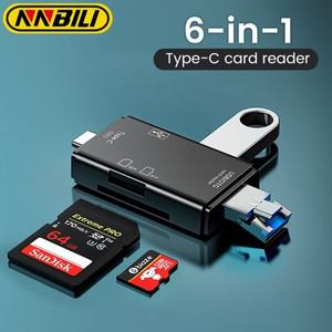 NNBILI 6 in 1 카드 리더기 OTG 유형 C 마이크로 SD 플래시 드라이브 스마트 메모리 USB 2.0 TF 어댑터