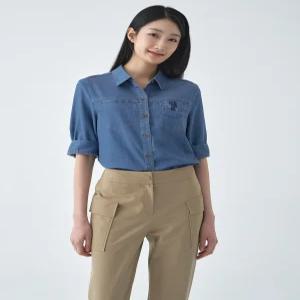 [지센]스판 5부 데님 블라우스 LCWSO421_SB
