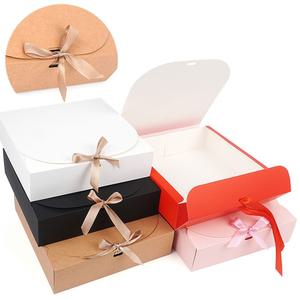 (브라운 5P) 리본 사각 대형 선물 상자 5P 납작 포장 답례품 박스/간식/포장/리본//빵/타이/포장용/꾸미기