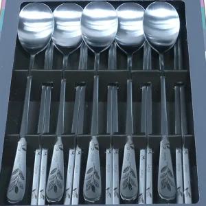 KI 성인용 스테인리스 수저세트 5세트 풀잎각인으로 고급스러운 숟가락/젓가락