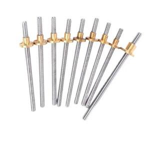 너트가있는 T8 리드 스크류 OD 8mm 2mm 피치 100mm 365mm (황동 너트 포함) Reprap 3D 프린터 부품