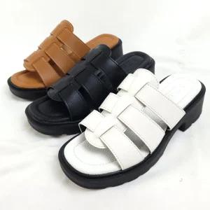 순이의수제화 발편한 키높이 통굽 푹신한 쿠션 여성 굽높은 여름 가죽 볼넓은 슬리퍼 5cm