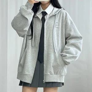 [자체제작] 럽미 베어 자수 오버핏 후드집업 2컬러 가을아우터 캐릭터 간절기