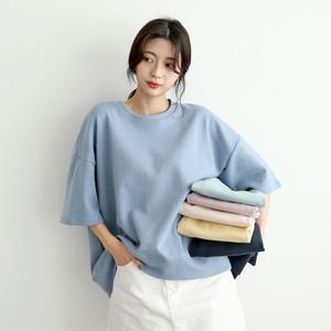 파우더 국산 여성 라운드 5부 맨투맨 반팔 면 티셔츠 AMI-WSH-3265-베이지