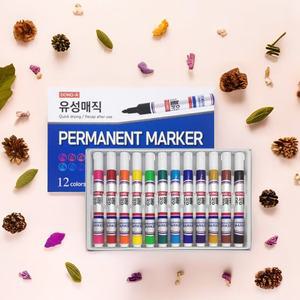 동아 유성매직 12색 슬림 컬러펜 마커 마카 둥근닙 유성펜 유리용 목재용