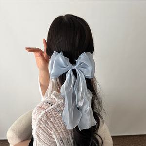 디아브 왕리본 쉬폰 헤어핀 오간자 긴 리본 2단 프릴 머리핀