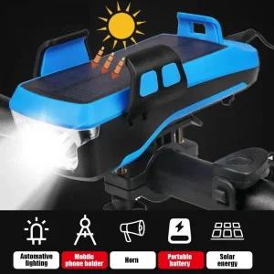 자전거 라이트 전조등 후미등 램프 후레쉬 5 인 1 Led 전면 USB 충전식 태양 경적 전화 홀더 4000mAh 손전