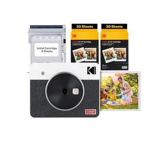 [미국배송] KODAK 미니 샷 3 장 번들 및 4PASS 흰색 + 인치) 60 카트리지 레트로 프린터(3X3 카메라 포토 2-IN-1 디지털 인스턴트