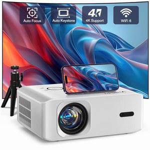 [Auto Foucs] WiFi 및 블루투스가 지원되는 스마트 프로젝터, VISSPL 4K 지원 비디오 오토 키스톤, Android/iOS/Windows/TV Stick/HDMI/USB와 호환되는 홈 시어터 영화관 휴대폰 프로젝터