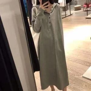 LN 후드 긴팔 원피스 롱원피스 단추 치마 스커트 여성 가을