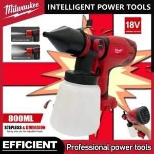 밀워키 800ML 무선 전기 스프레이 건 고전력 페인트 분무기 휴대용 자동 가구 강철 코팅 에어 브러시 18V