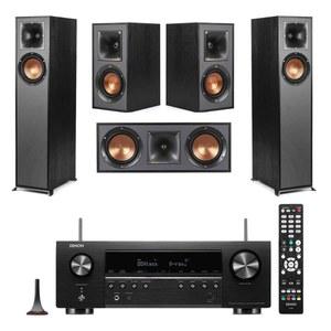 Klipsch 레퍼런스 5.0 홈 시어터 시스템, 2배 R-610F 바닥 스탠드 스피커, R-52C 센터 채널 스피커, 2배 R-41M 책장 스피커 및 AVR-S670H 75W 5.2채널 8K 네트워크 AV 리시버, 블랙