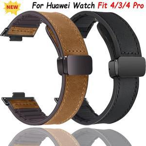 Huawei Watch Fit 4/4 Pro 스포츠 통기성 금속 마그네틱 버클 팔찌 3 액세서리 용 가죽 + 실리콘 스트랩