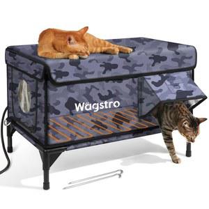 외부용 난방 고양이 집, 방수 처마와 탈출문이 있는 단열 실외 야생 길고양이를 위한 히터가 고가형 쉼터