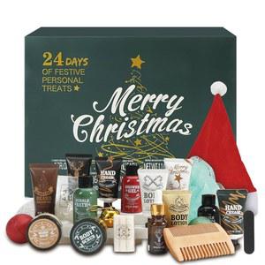 남성용 바디 & 어스 2025 어드벤트 캘린더 크리스마스 홀리데이 선물 24pcs 스파 세트 목욕 및 세트, 샌달우드 시더 비어드 오일을 사용한 케어 그루밍, 스크럽, 빗, 면도기