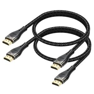 DIOOEER 짧은 HDMI 케이블 0.6m(2피트) 2팩 10K 8K 4K 2.1 61cm(2피트) 48Gbps 초고속 브레이드 코드 8K60H
