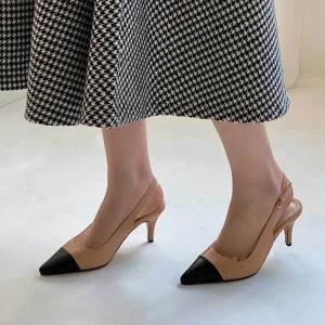 투톤 앞코 샤슬링백 하이힐 7cm 하객룩 캐주얼 구두 발편한 여성 펌프스
