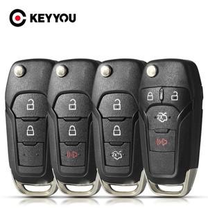 KEYYOU 10개/세트 2/3/4 버튼 플립 폴딩 리모컨 자동차 키 쉘 케이스 포드 퓨전 엣지 익스플로러 2013-2015