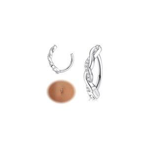 여성용 밀라콜라토 14G 배꼽링 925 스털링 실버 클리커 큐빅 지르코니아 포장 역곡선 바벨 배꼽 피어싱 보석