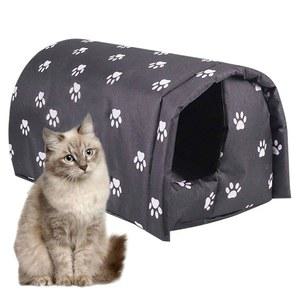 피니 길고양이 쉼터, 방수 야외 고양이 집 접이식 따뜻한 애완동물 동굴 겨울 야생동물 텐트 침대 미끄럼 방지 동굴, 야생 강아지 날씨 보호 블랙