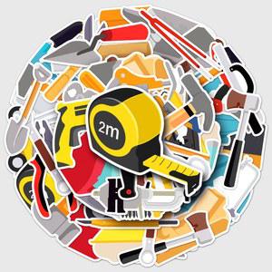 50Pcs 도구 시리즈 만화 귀여운 방수 스티커 스케이트 보드 스노우 비닐 레트로