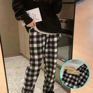 기모 극세사 체크 양털 뽀글이 바지 밴딩 팬츠 고무줄 여성 남성 도톰 잠옷 겨울