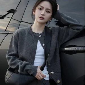 여성가디건 추동 고급 그레이 100% 순모 카디건 루즈핏 니트 스웨터 심쿵직구