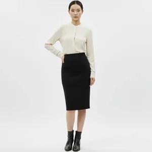 [샵앤][샵앤] 국산 여성 스판 중앙 절개 정장 오피스 무릎 스커트 NS-WSK-20850-블랙