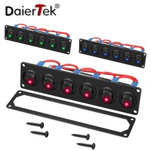 DaierTek 6 갱 스위치 패널 12V 로커 LED 3 핀 VDC 20A SPST 해양 보트 자동차  UTV 트럭 용 On-Off