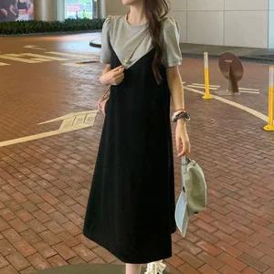 [하프클럽/]여자 레이어드 뷔스티에 롱원피스 반팔 티셔츠 세트