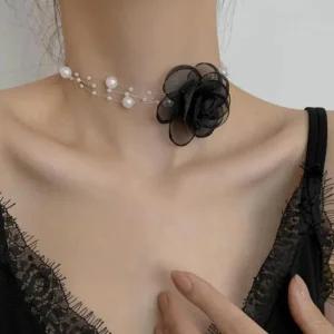 [오노마] ONM 패션 비즈 목걸이 장미 여성 끈목걸이 진주 초커