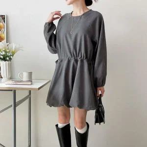 여자 가을 하객룩 스트링 나그랑 퍼프 벌룬 미니원피스