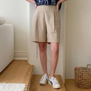 |KMP90A3|여성용 데일리 핀턱 코튼 무지 색상 5부 뒷밴드 바지