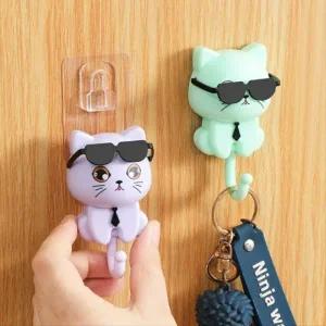 싸더라 귀여운 고양이 다용도걸이 벽부착형 무타공 열쇠고리 옷걸이