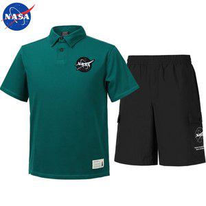 [NASA] 나사 남녀공용 면 카라티 반팔티+우븐 5부 반바지 상하세트 N-163UGR+N-056PBK 빅사이즈