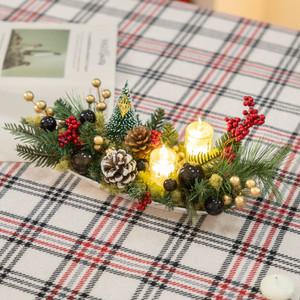 크리스마스 장식 센터피스 미니트리 캔들 수반 set 40x16cm 테이블 탁상용 데코 소품 행사 촬영 꾸미기