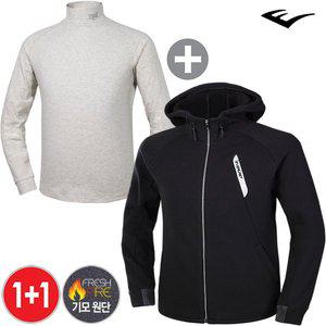 [에버라스트]보온 기모 스웨이트 후드집업자켓+기모 발열티셔츠 E-538UBK+E-602UMO 기모 2종세트 트레이...