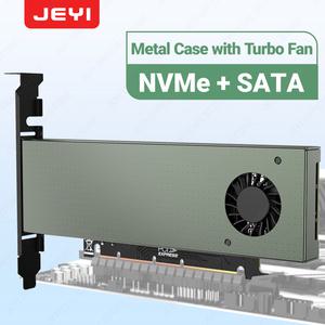 JEYI NVMe NGFF SSD용 듀얼 PCIE 4.0 어댑터 터보 선풍기 NVME m 키 및 SATA b 키 SSD PCIe x4 X8 X16 슬롯