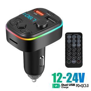차량용 블루투스 5.0 FM 송신기 핸즈프리 키트(PD 20W Type-C 듀얼 USB 3.4A 고속 충전기 주변광   포함)