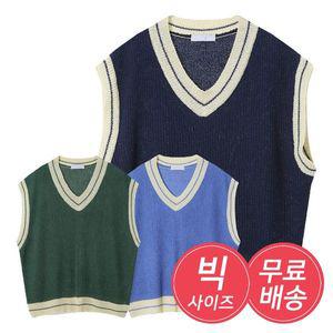 [리빌모아]남자 빅사이즈 브이 배색라인 니트 조끼 AC VES Q014 네이비_P399173129