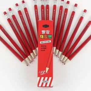 핑크풋 채점펜 학교 학원 선생님 채점용 빨간색 채점 색연필 샤프 노크식