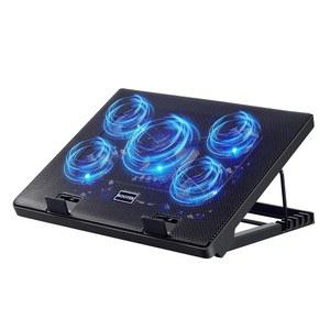 쿠텍 노트북 쿨링 패드, 5개의 조용한 팬이 있는 쿨러, 12-17인치 컴퓨터 PC 게이밍 팬, 높이 조절 가능한 스탠드 액세서리, 파란색