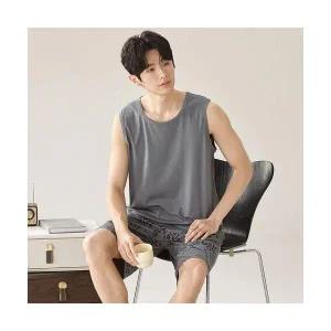 커플 잠옷세트 캐주얼 파자마 남성 여름 라운드 나시 반바지 면 민소매 기본 유행2