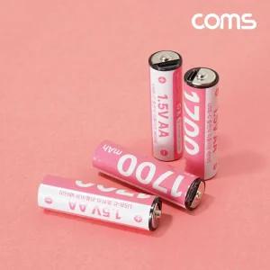 Coms USB Type C 충전지 충전식 건전지 리튬이온 배터리 C타입 1.5V 1700mAh Li-ion AA 4개입분홍 핑크식 A