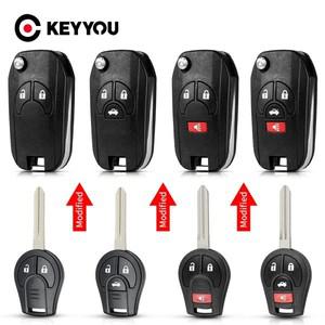 KEYYOU 수정된 플립 리모컨 키 쉘 케이스  닛산 베르사 큐브 쥬크 로그 미크라 카시카이 알티마 맥시마 2