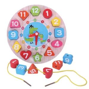 꿀템 원목시계 실꿰는 퍼즐 블럭놀이 악어