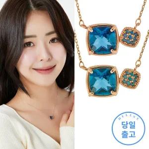 [엘렌쥬얼리]14K 스퀘어 천연 런던 블루 토파즈 목걸이
