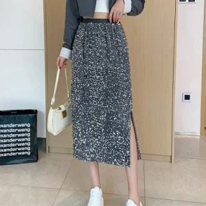 G126024 밴딩 스팽글 롱 스커트