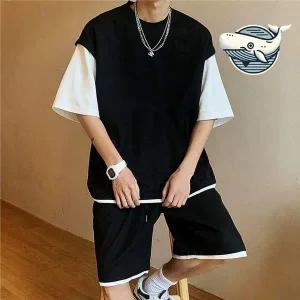 남성 여름 스타일 오버핏 반팔 2컬러 셋업 반바지