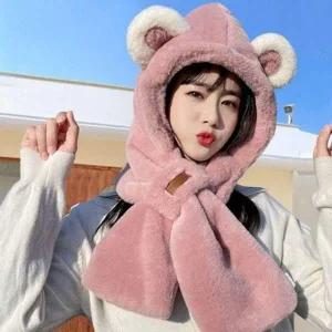 모자 귀여운 캐주얼 머플러 겨울 필수템 곰돌이 털 목